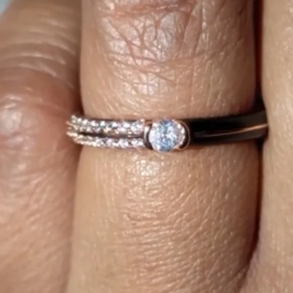 Women's 925 Sterling Silver Pavé BlackGolden Dual Cubic Zirconia Dainty Ring Sz6 - Picture 14 of 17